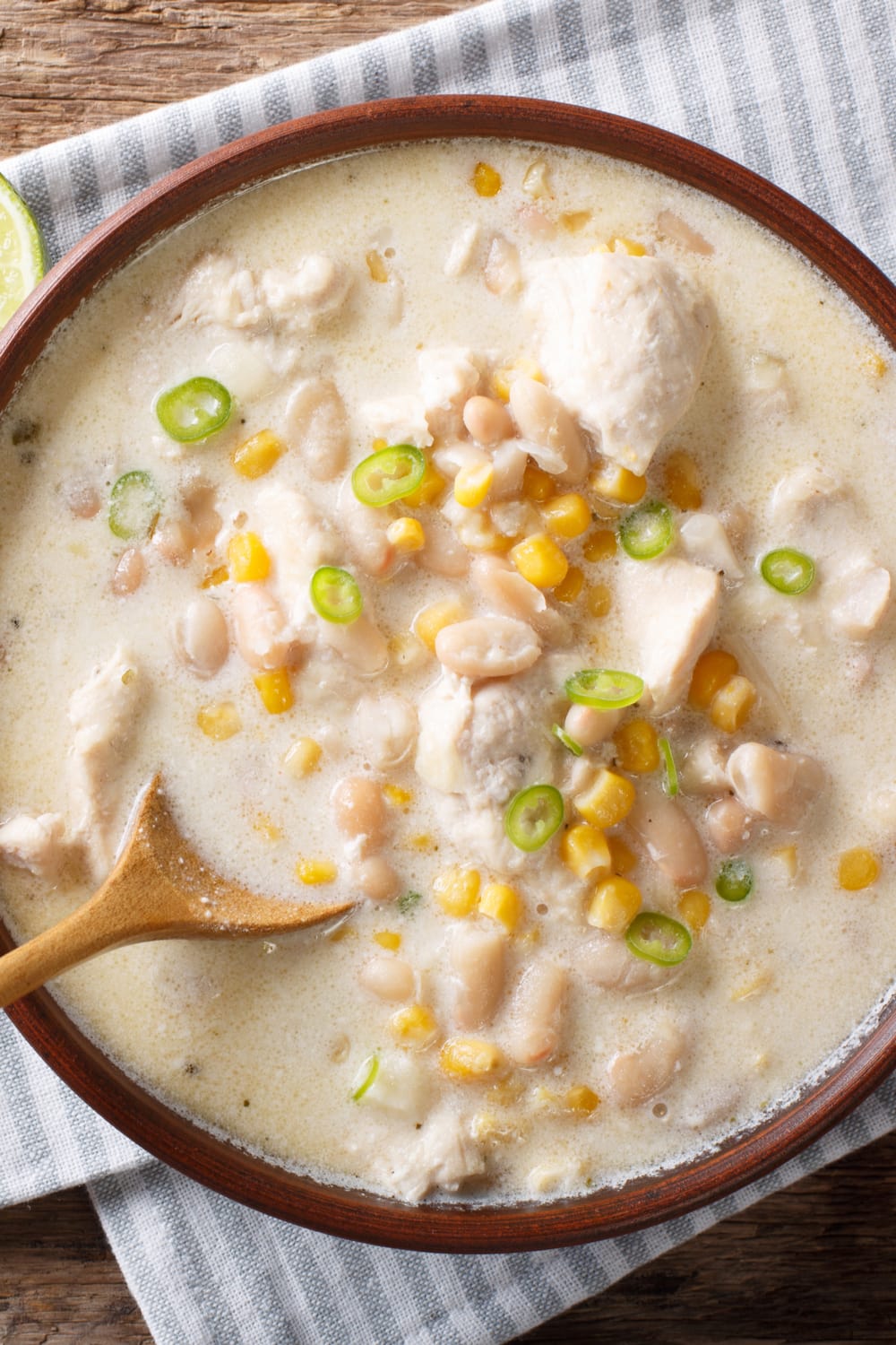 White Chicken Chili with Beans, Corn, Broth and Taco Spices