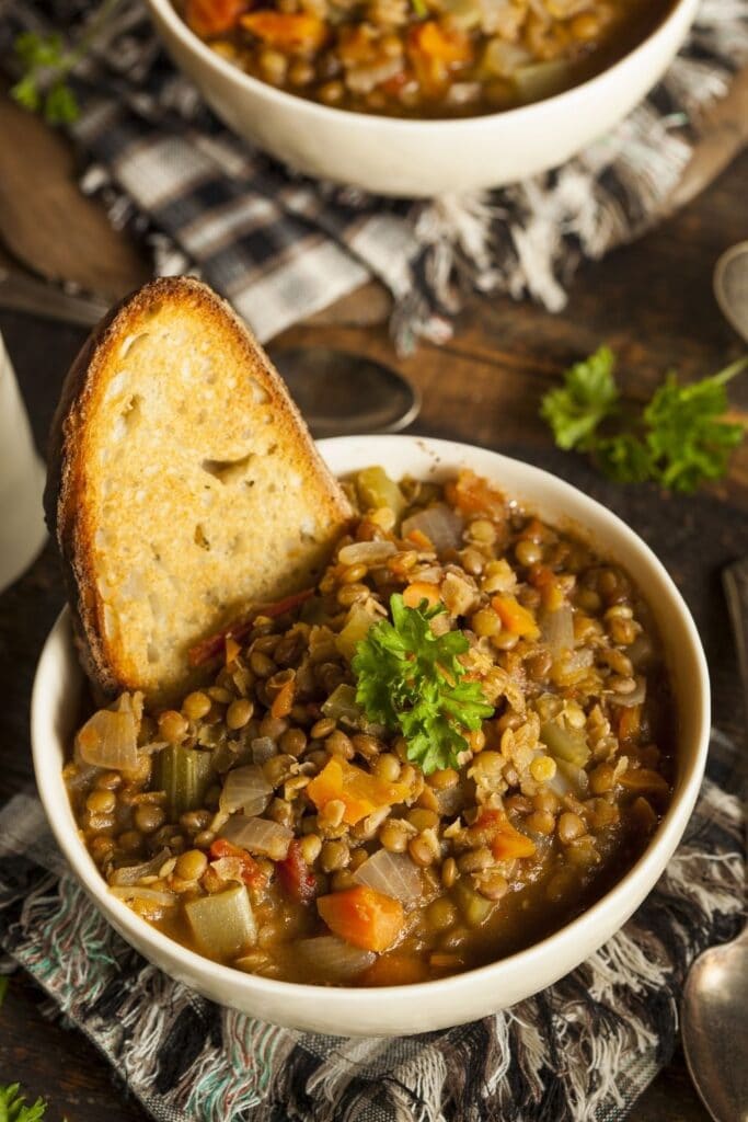 Bowl of Lentil Soup with Bread