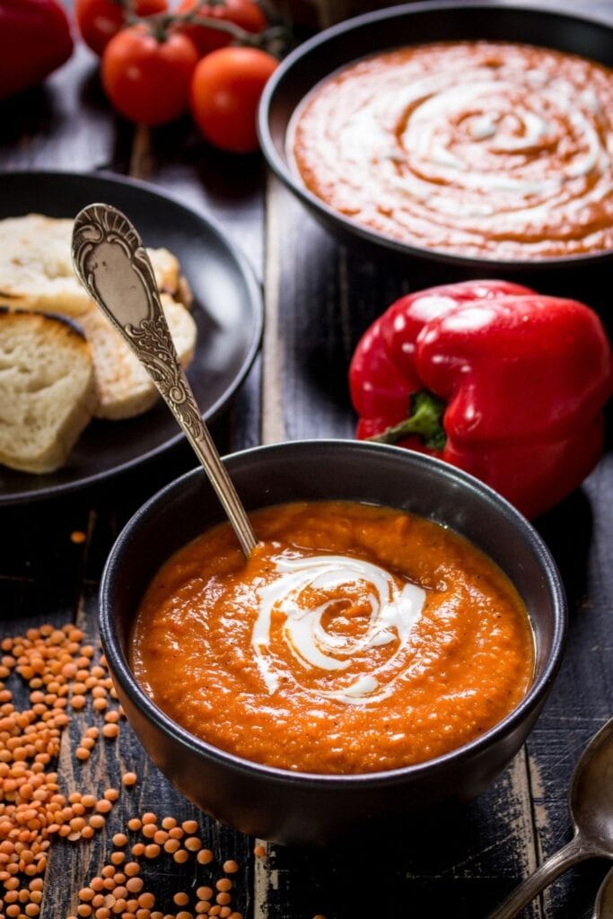 Bowl of Tomato Soup with Bread