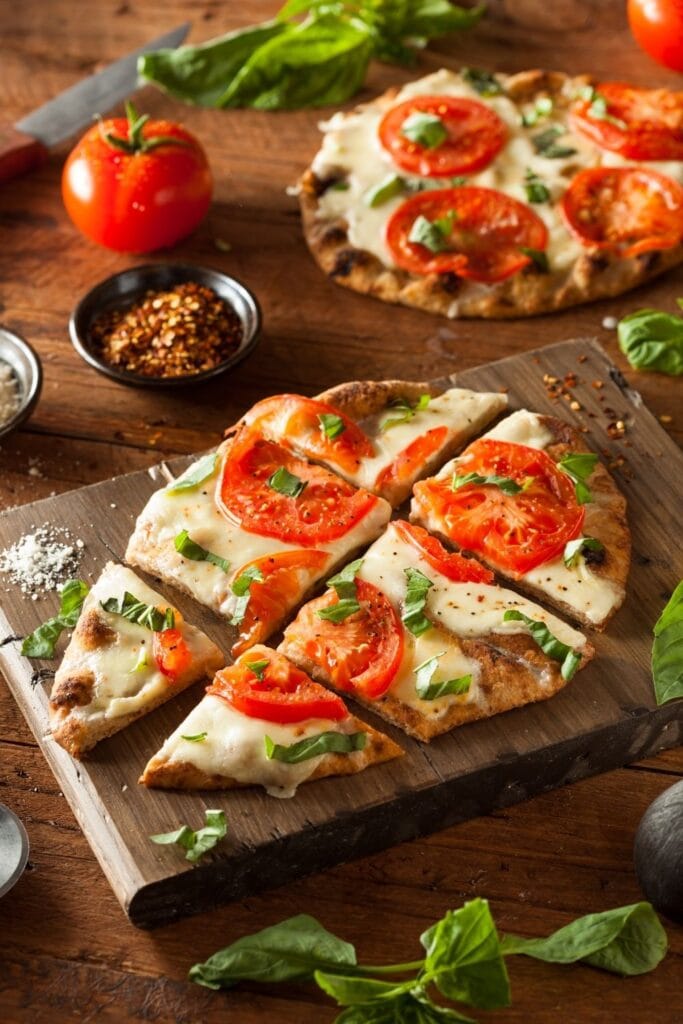 Cheesy Pizza Flatbread with Tomatoes