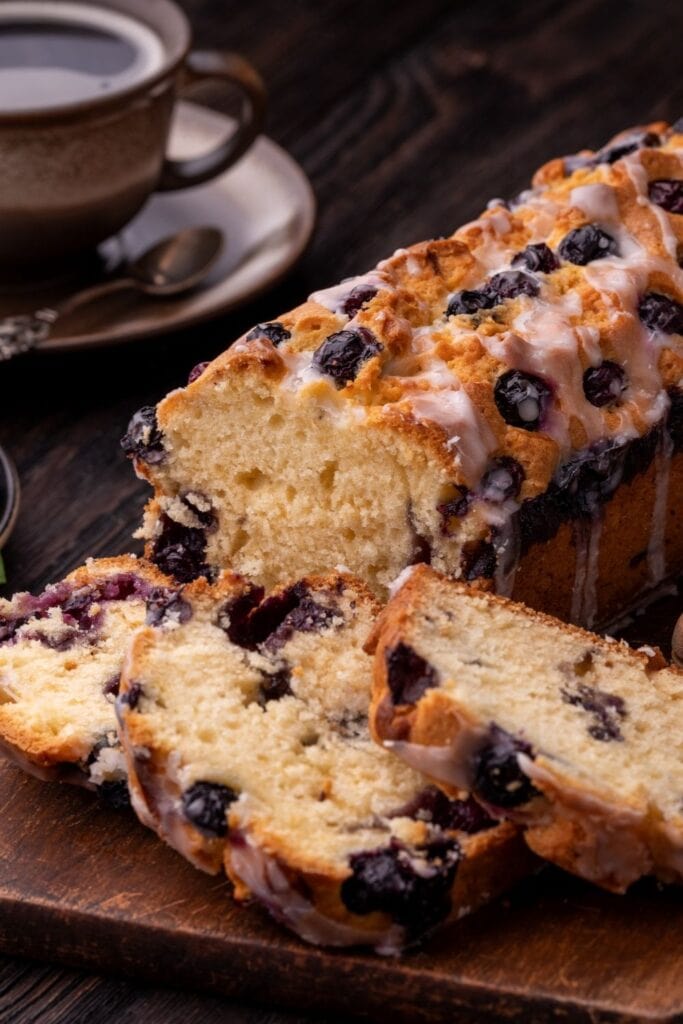 Homemade Blueberry Cake with a Cup of Coffee