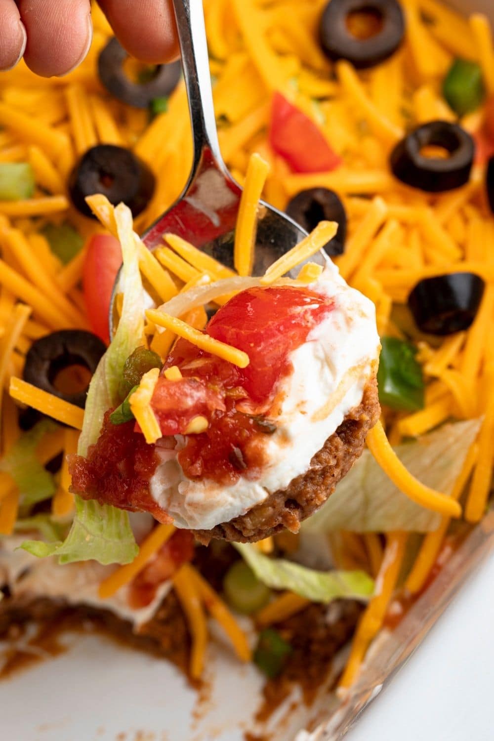 Seven-Layer Taco Dip on a Spoon
