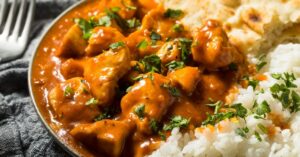 Homemade Butter Chicken with Rice and Naan Bread