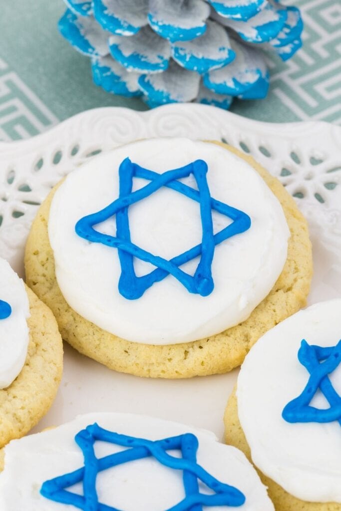 Homemade Hanukkah Cookies with Blue Star Icing