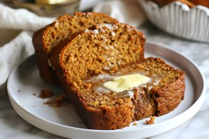 Slices of Libby's Pumpkin Bread with Butter on a Plate