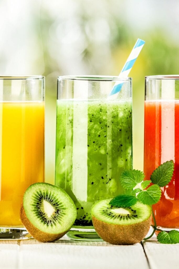 Refreshing Fruit Juices in Tall Glasses