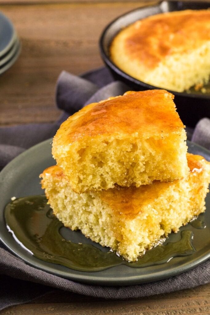 Slice of Sweet Cornbread with Honey