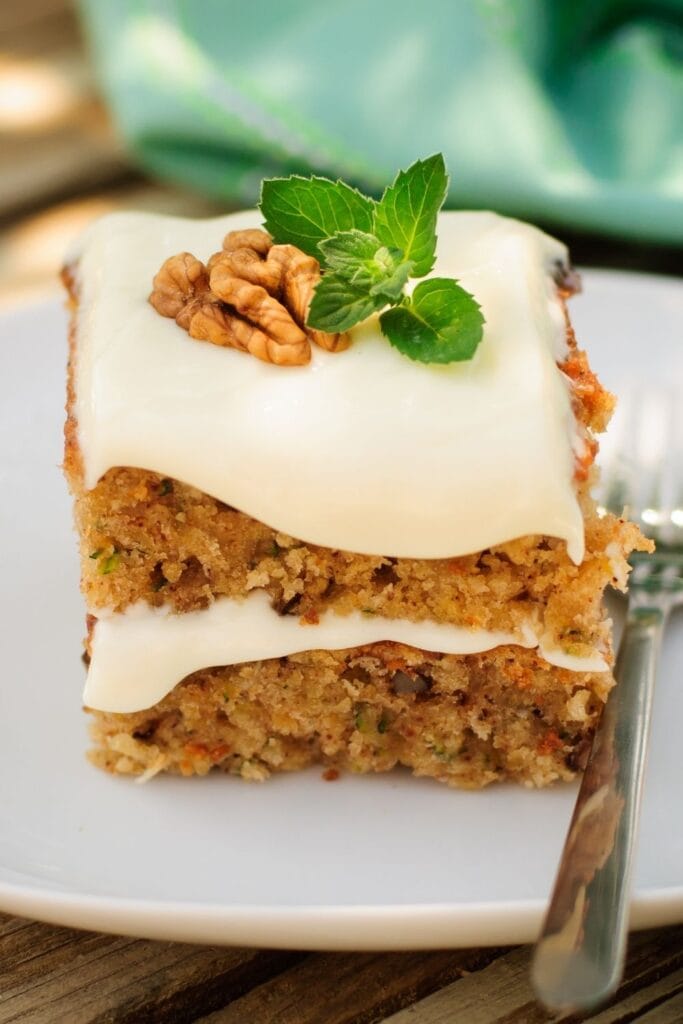 Zucchini Walnut Cake Bars with Cream Frosting