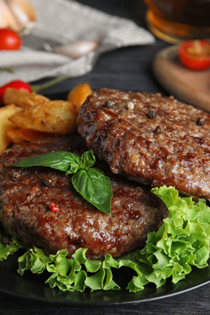 Burger Cutlets with Lettuce and Fries