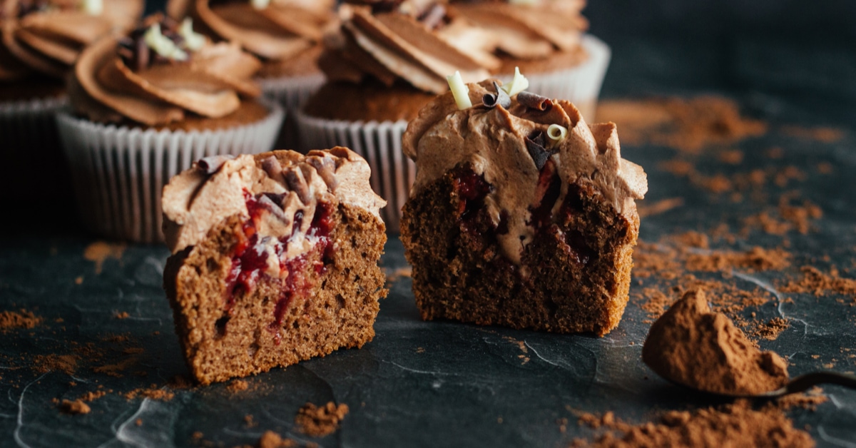 Delicious Cupcake with Chocolate Cream and Strawberry Filling