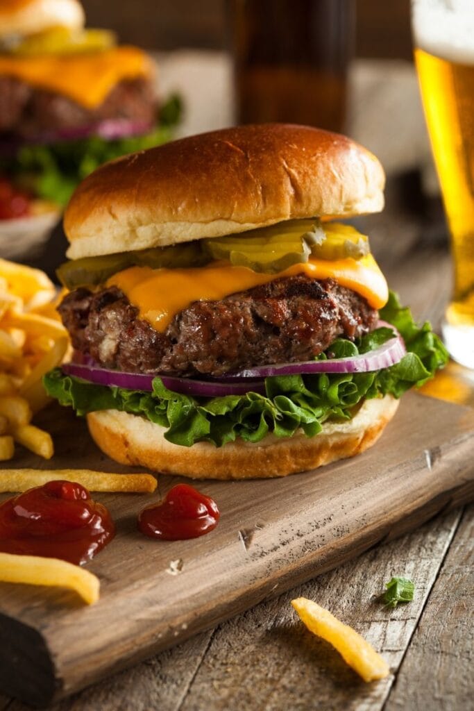 Grassfed Bison Burger with Fries and Ketchup