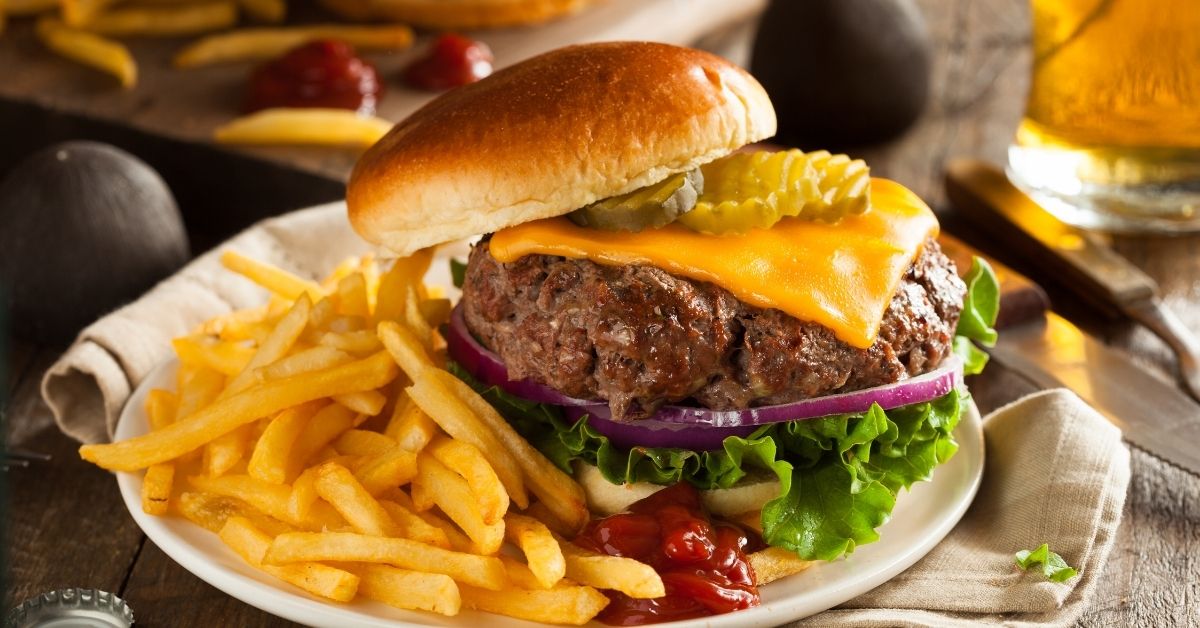 Homemade Hamburger with Fries and Ketchup