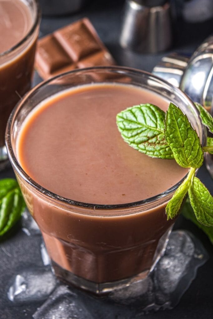 Refreshing Iced Chocolate Cocktail garnished with Fresh Mint Leaves