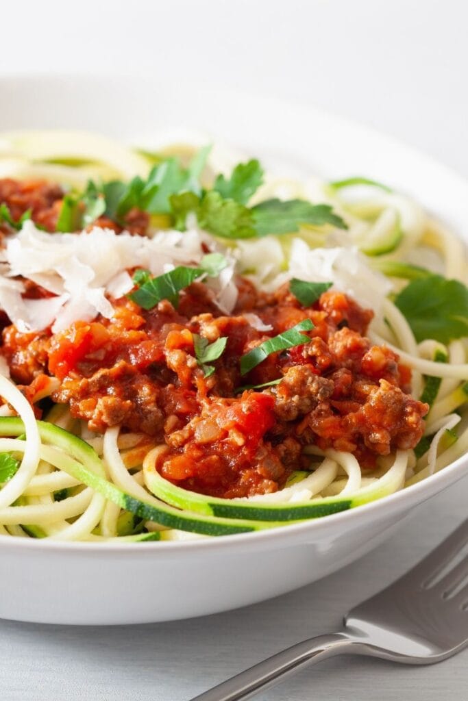 Zoodles with Meat Sauce and Parmesan