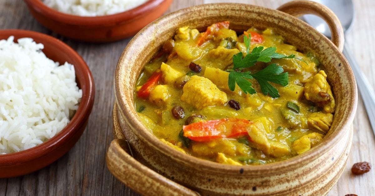 Homemade Chicken Curry In A Bowl with Rice