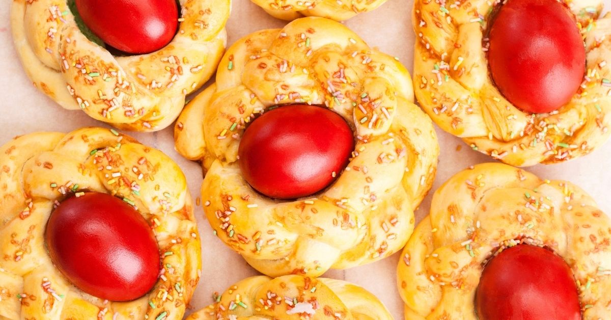 Homemade Sweet Easter Bread with Eggs