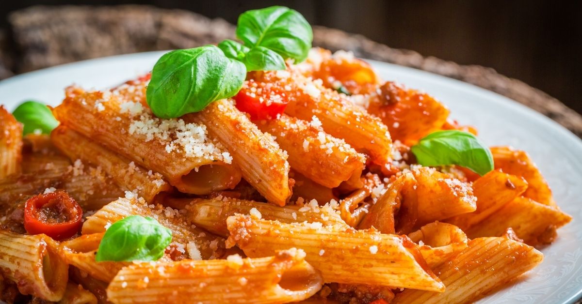 Spaghetti Bolognese with Basil in a Plate