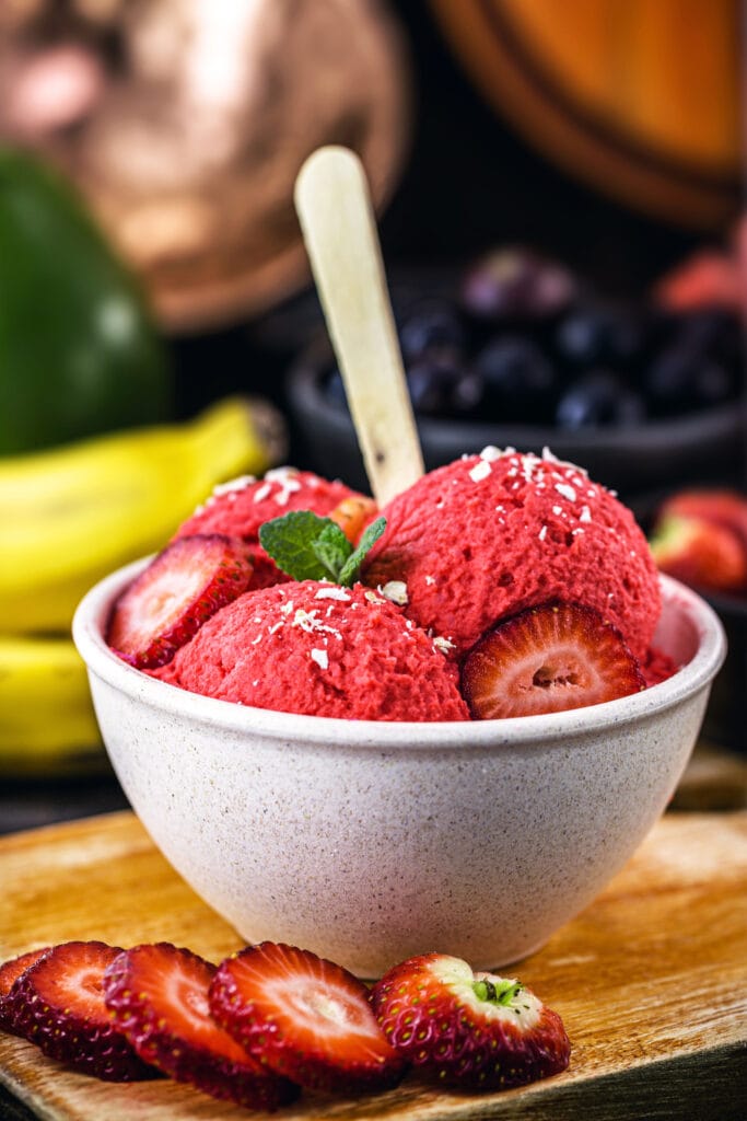 Bowl of Strawberry Ice Cream