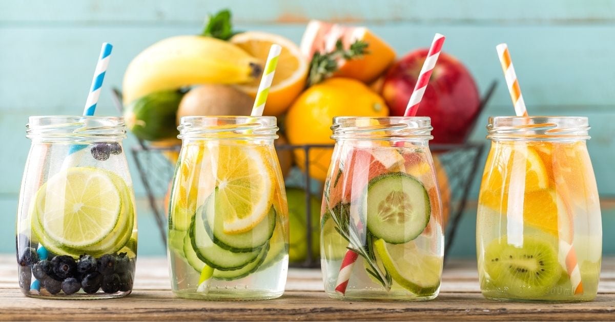 Glasses of Assorted Fruits Infused Water