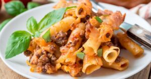 Homemade Baked Ziti in a Plate