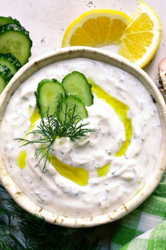 Homemade-Tzatziki-with-Cucumber-and-Lemons 