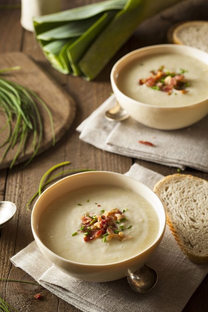 Bowl of Potato Leek Soup with Bacon