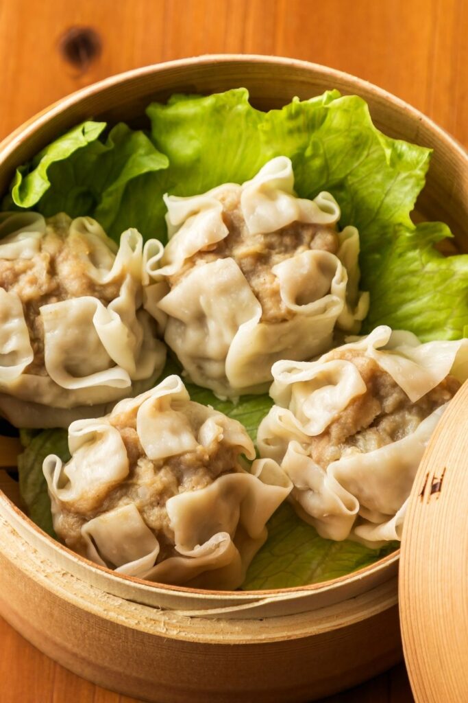 Homemade Meat Dumplings in a Bamboo Steamer