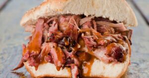 Homemade Pulled Pork Brisket Sandwich