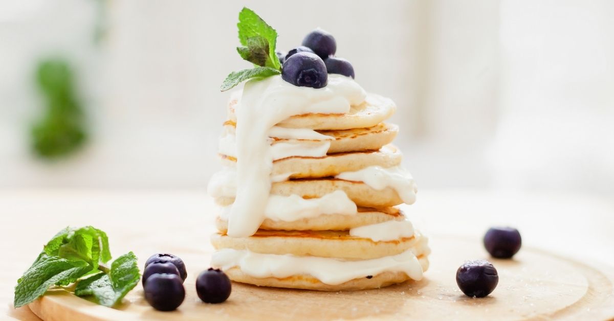 Homemade Sour Cream Pancakes with Fresh Blueberries