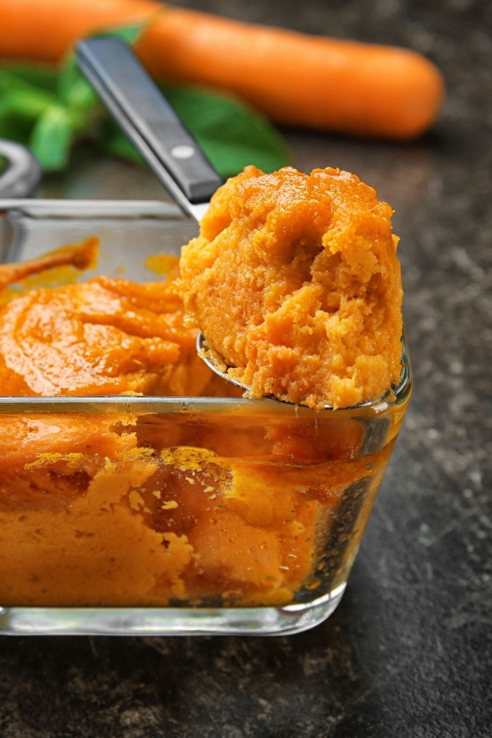 Tasty Homemade Carrot Souffle in a Glass Bowl