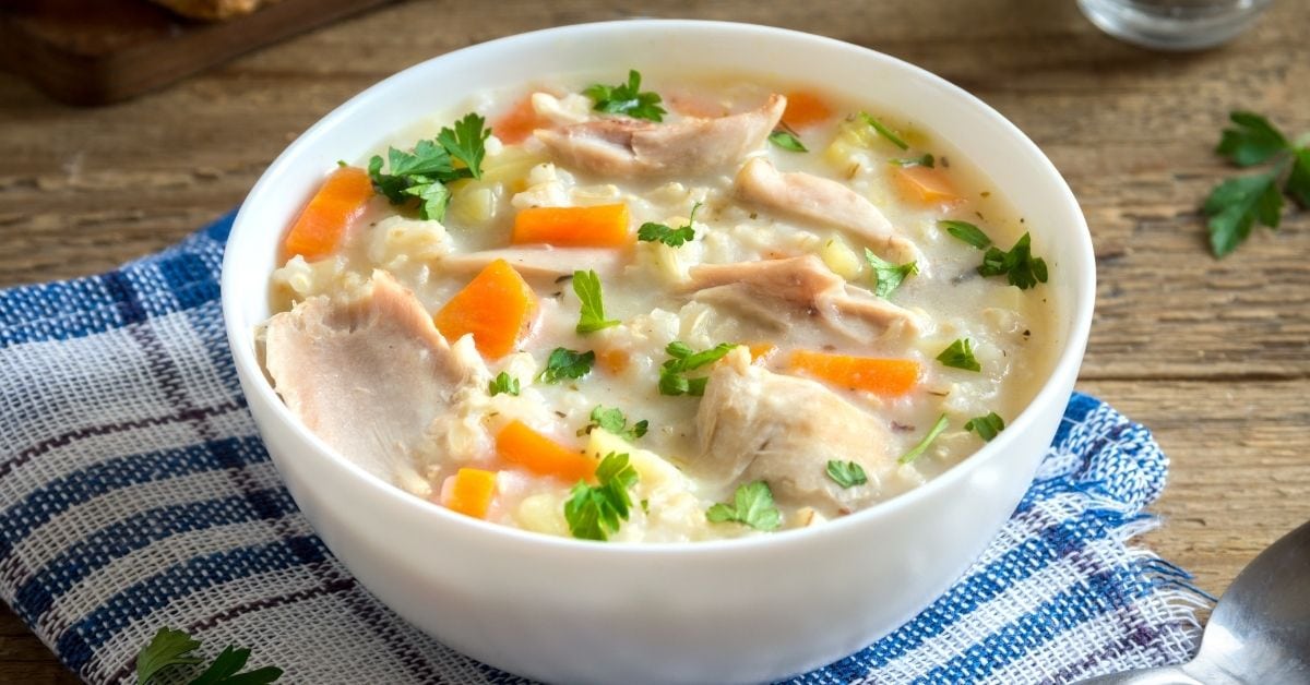 Bowl of Homemade Chicken and Rice Soup