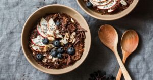 Bowl of Homemade Chocolate Overnight Oats