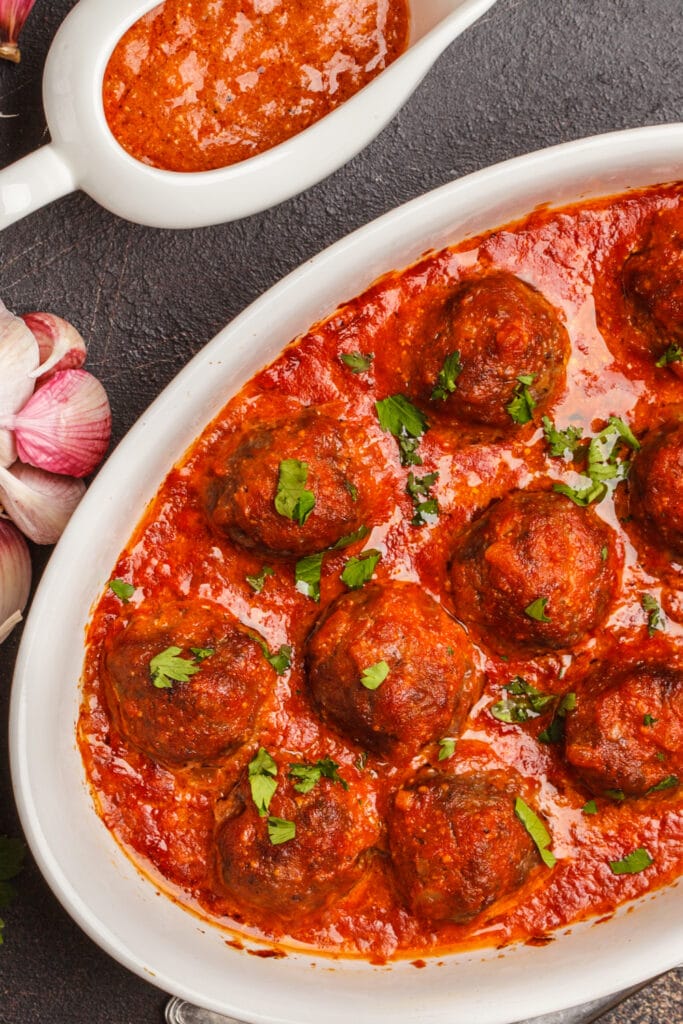 Gordon Ramsay Meatball Served in a White Baking Dish