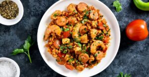 Homemade Cajun Rice Jambalaya with Sausage and Shrimp