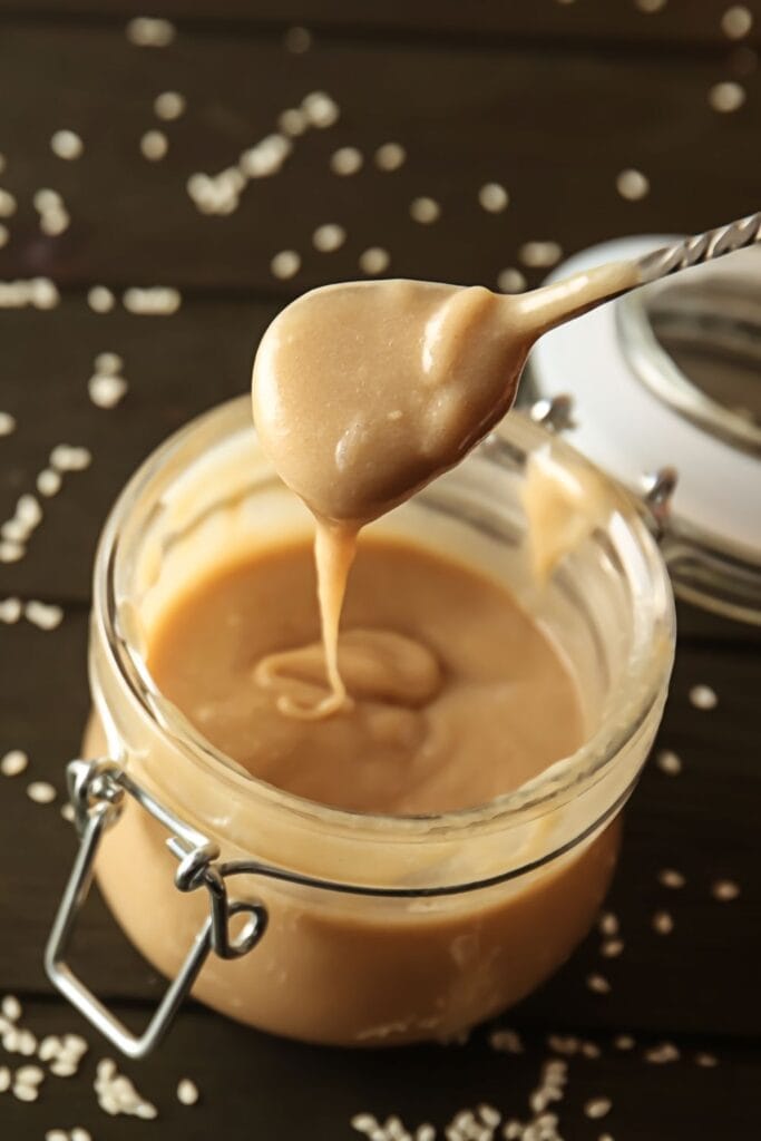 Homemade Tahini Sauce in a Glass Jar