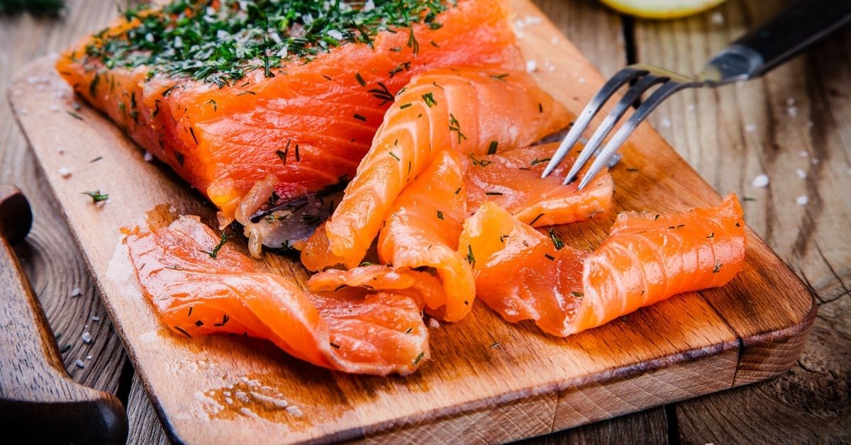 Smoked Salmon in a Chopping Board