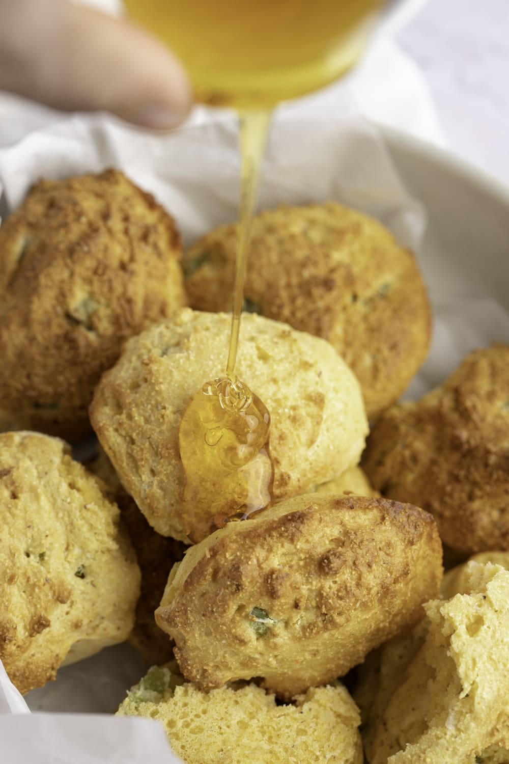 Air Fryer Hush Puppies with Honey Sauce