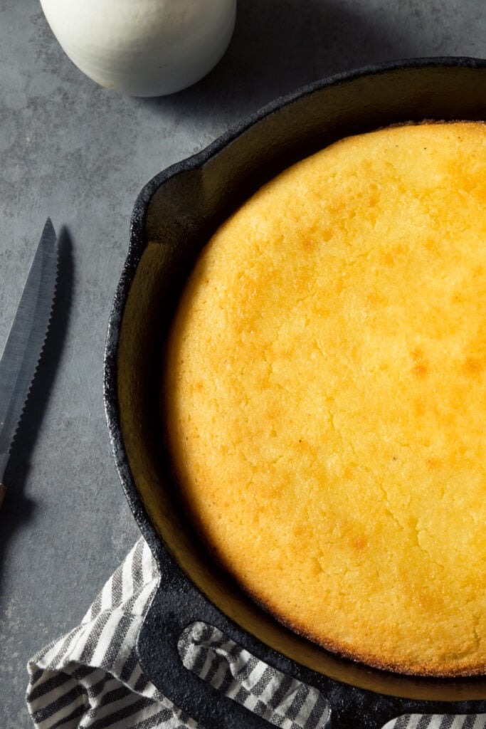 Freshly Cooked White Lily Cornbread in a Cast Iron Skillet