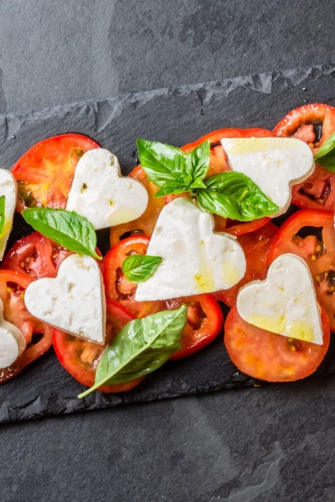 Heart-Shaped Caprese Salad with Tomatoes and Cheese