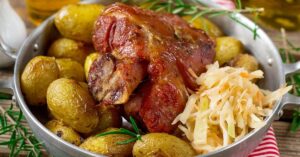 Homemade Pickled Ham Hock with Potatoes and Sauerkraut