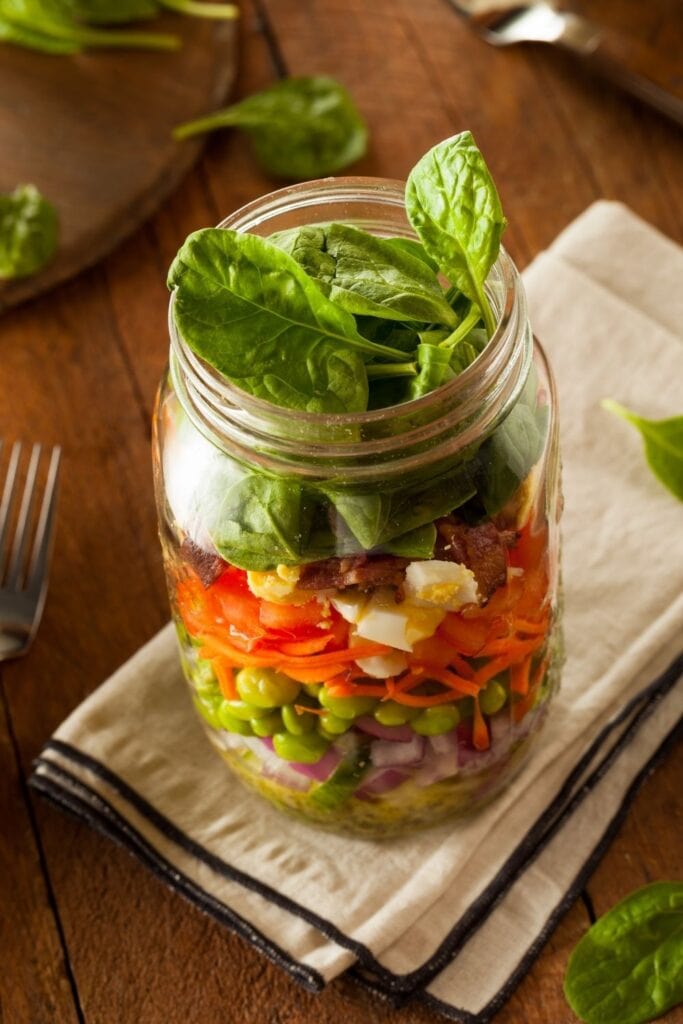 Mason Jar Salad with Egg, Bacon and Veggies