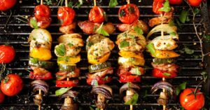 Barbecue or Grilled Meat and Vegetable Skewer