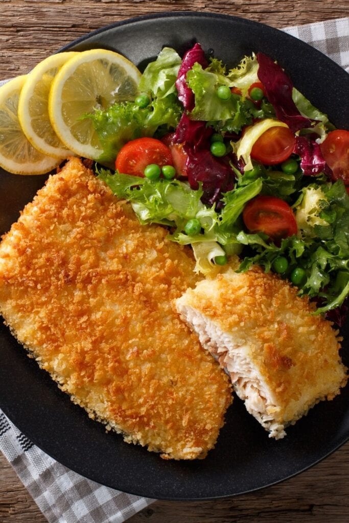 Breaded Walleye with Lemons and Vegetables