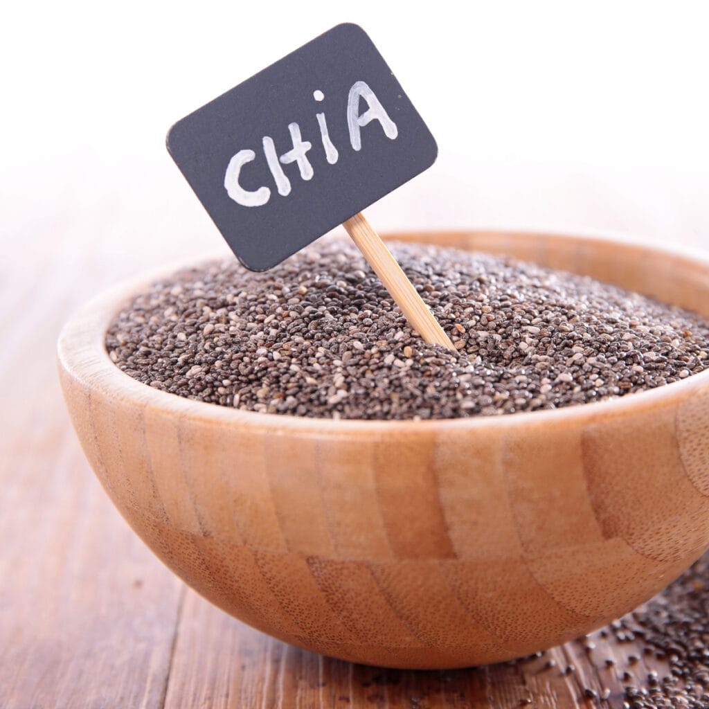 Chia Seeds in a Wooden Bowl