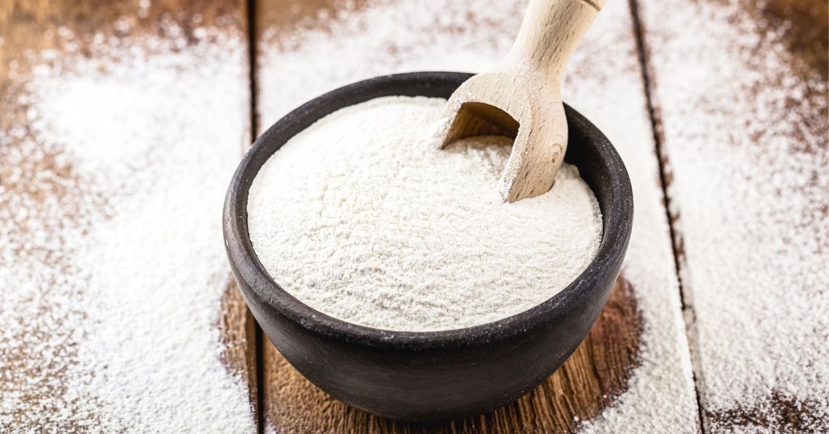 Cornstarch Flour in a Black Bowl