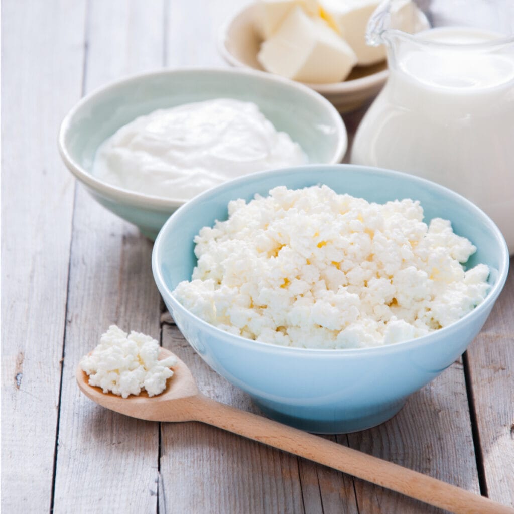 Cottage Cheese in a Blue Bowl