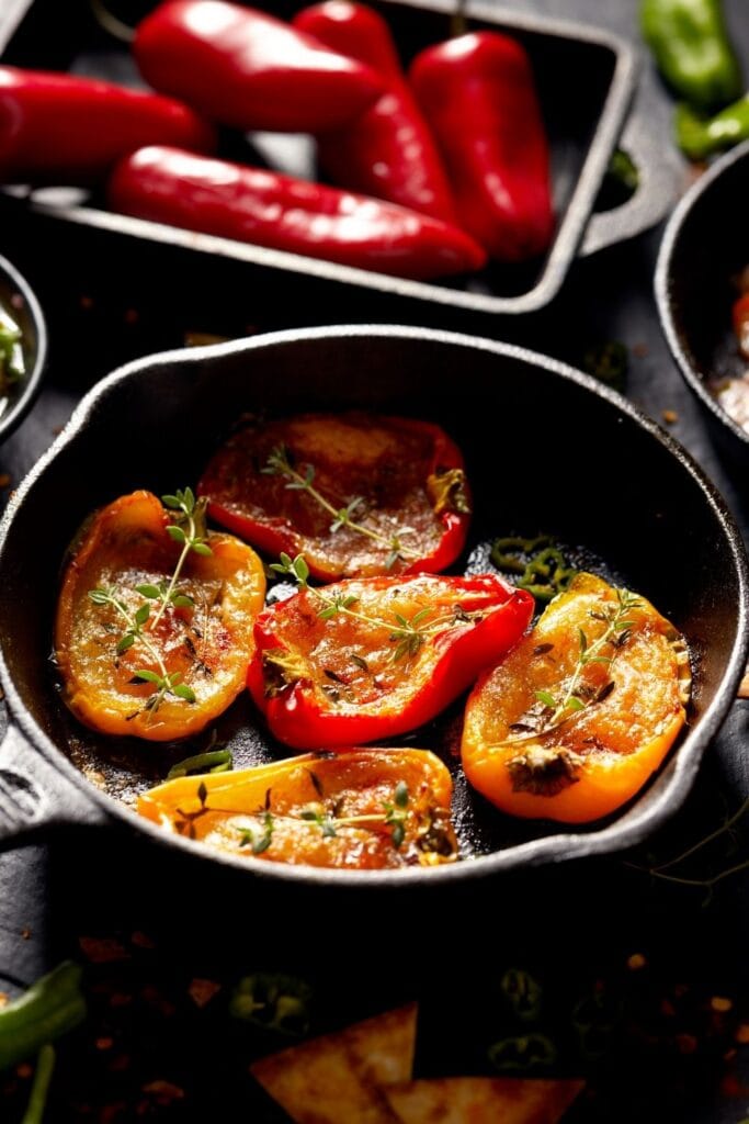Grilled Sweet Mini Peppers with Cheese and Herbs
