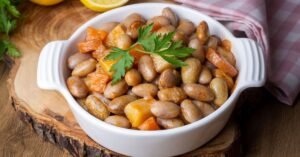 Homemade Cranberry Bean Stew in a White Bowl