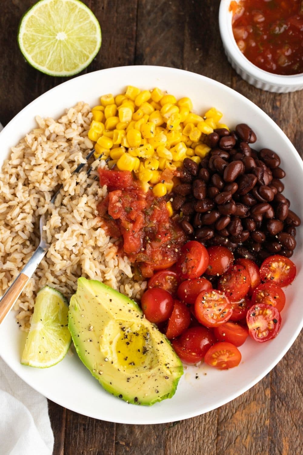 Homemade Mexican Buddha Bowl with Lime and Salsa