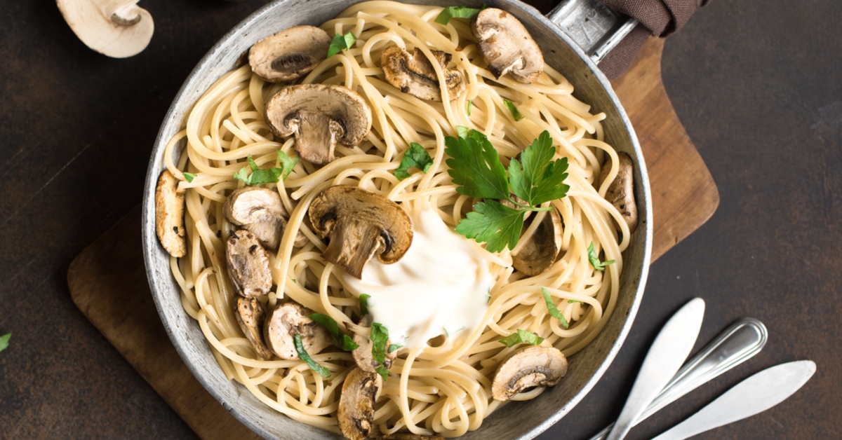 Homemade Marmite Mushroom Pasta with Cream and Parsley